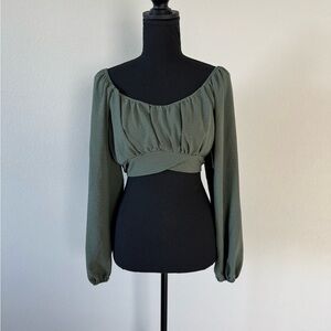 Altar'd State Olive Green Long Sleeve Crop Top Medium New
